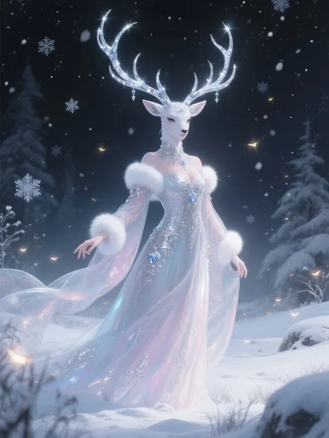 Enchanting Reindeer Princess Under Moonlight