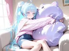 大きめニットと大きめクッション水色ちゃん
