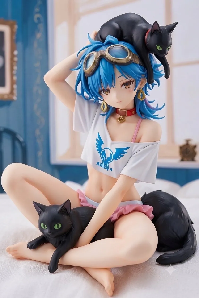 朝はやっぱり眠いです…パンク娘と黒ニャンコ…フィギュア…青
