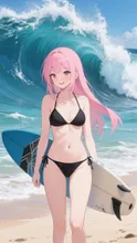 ピンク髪娘💕良い波来てるね❤️