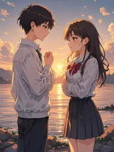 夕日のさす海辺で告白 — 🫧🫧🫧さんのAIイラスト