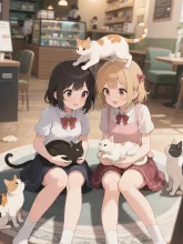 猫カフェの午後② — カフェイラストのAIイラスト｜SUPPART