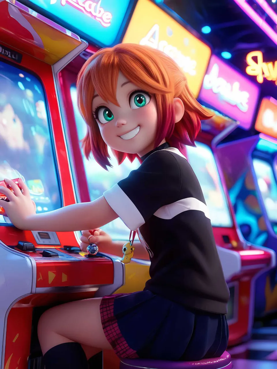 ゲームセンターにて — 怠け者さんのAIイラスト