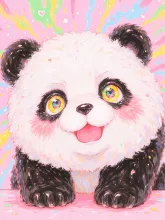 虹色の瞳と、ちいさな奇跡のひだまり — パンダイラストのAIイラスト｜SUPPART