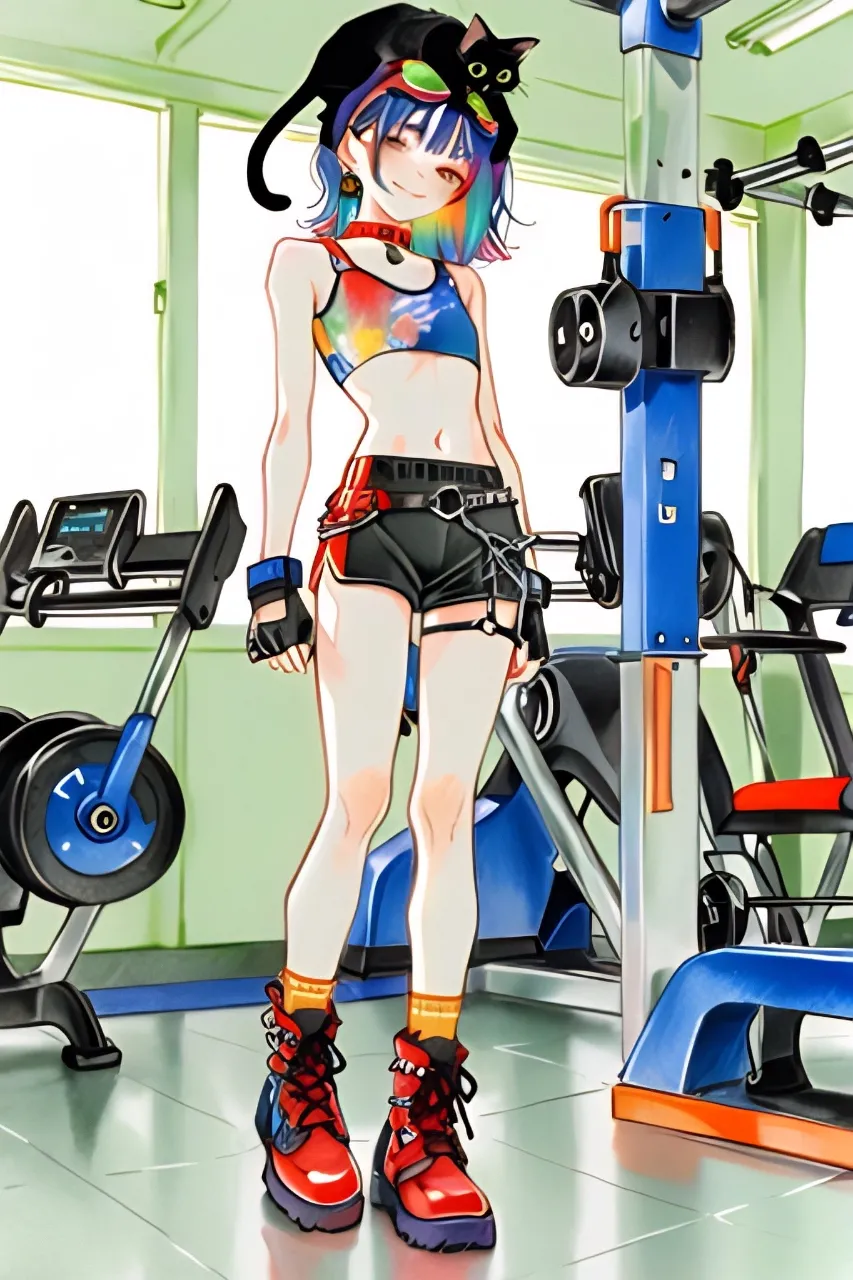 スポーツジムにやってきた…パンク娘と黒ニャンコ…青
