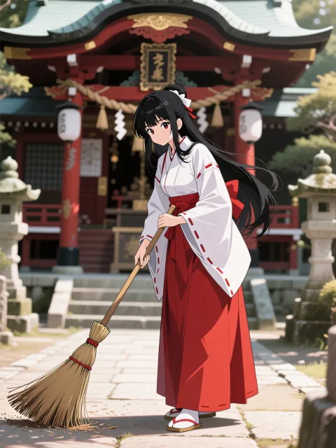 お掃除中の巫女さん