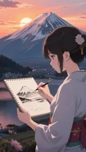 夕陽と富士山