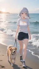 犬と朝の散歩