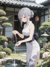 お庭で