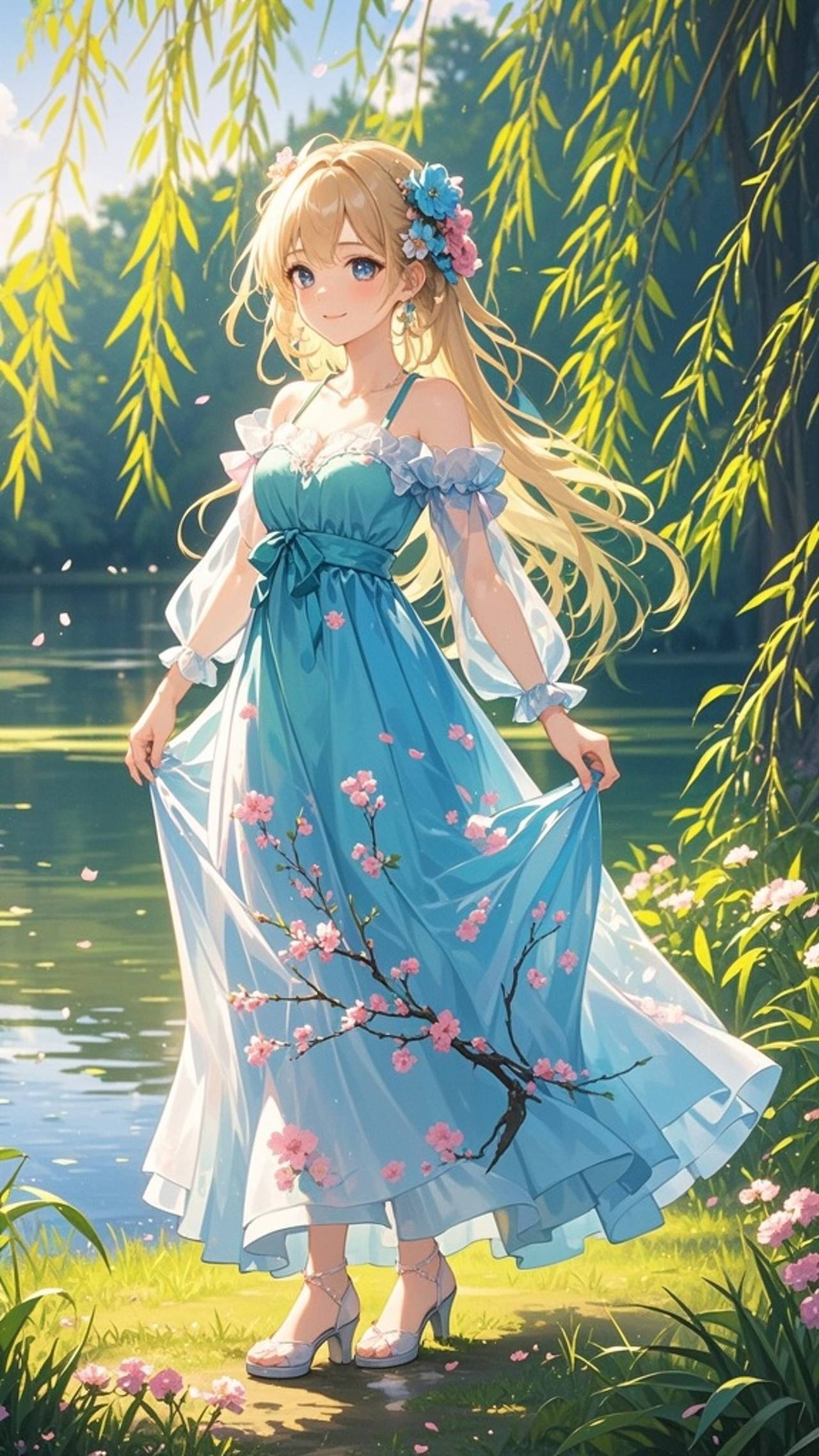 "Dawn by the Lake: The Early Summer Goddess in 8K Hyper - Realism" — あん77さんのAIイラスト