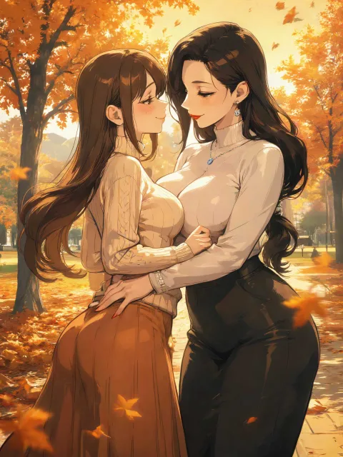 二人の女性について: 美しい大人女性が抱き合ってキスをしてい…