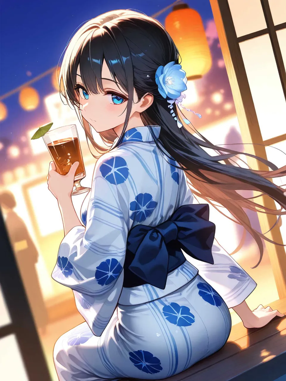 縁側の浴衣美人②