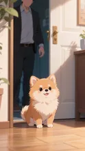 ポメラニアンの子犬💕ご主人様が帰って来ても気にせずご飯の準備をするママに夢中💕