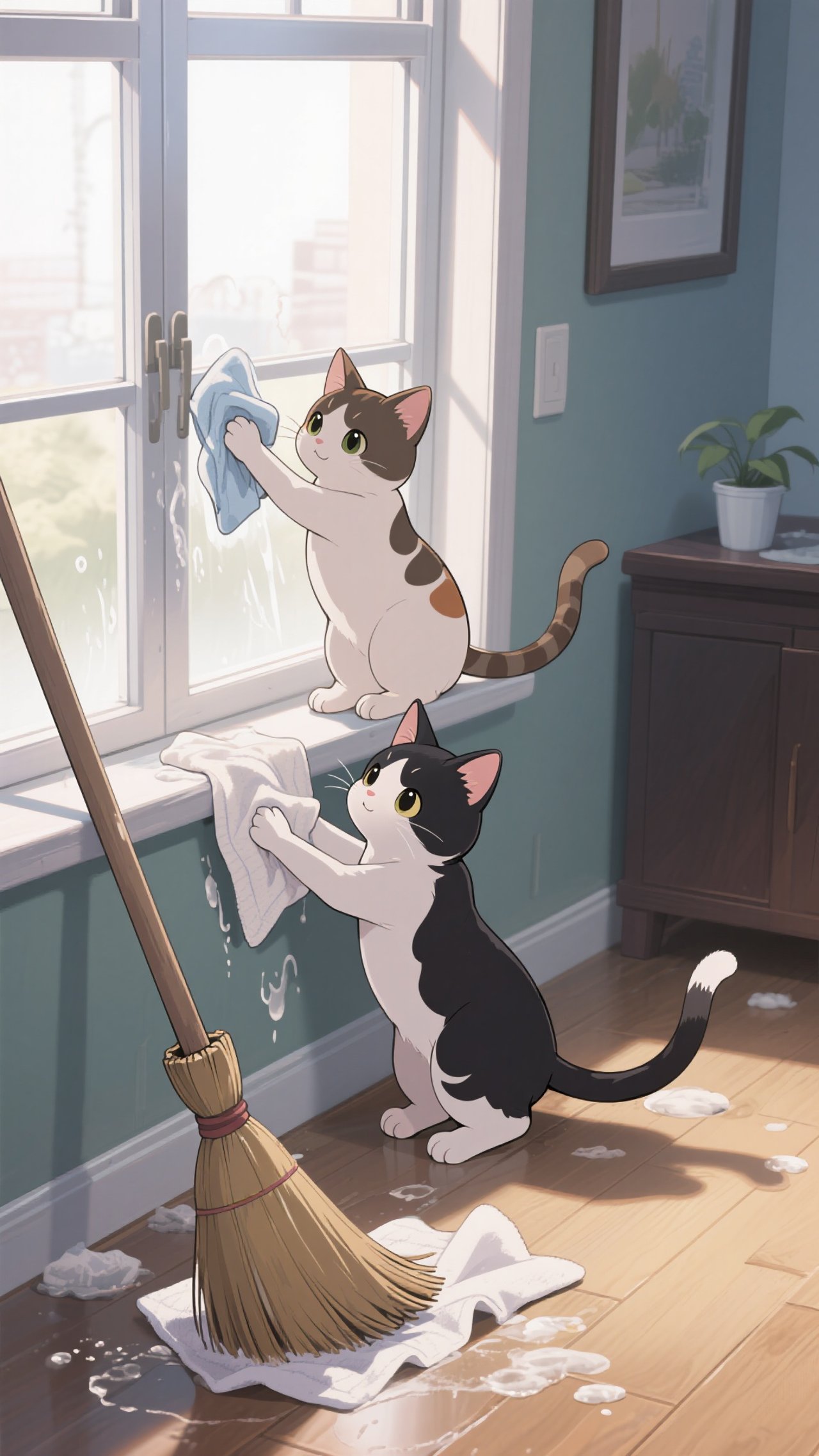 子猫が大掃除(余計汚しているようなw)