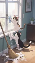 子猫が大掃除(余計汚しているようなw)