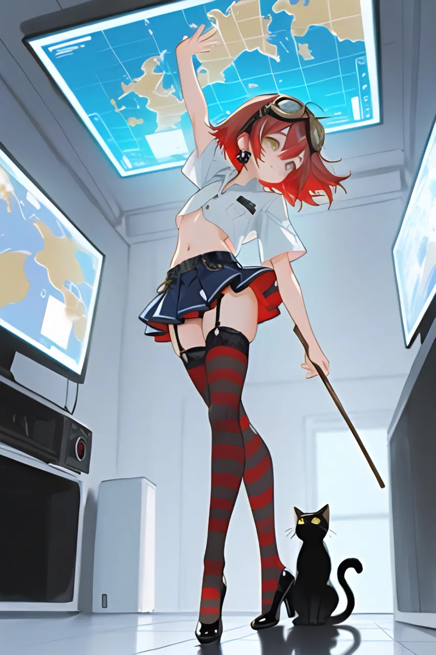 お天気キャスターになってみた…パンク娘と黒ニャンコ…赤