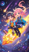 流星に乗って宇宙を旅する幼い姉妹
