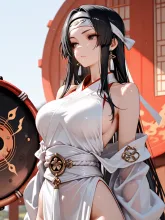 太鼓打前の黒髪美女