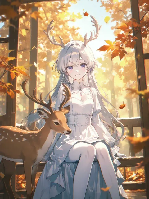 Nara deer under autumn leaves - 奈良の鹿
