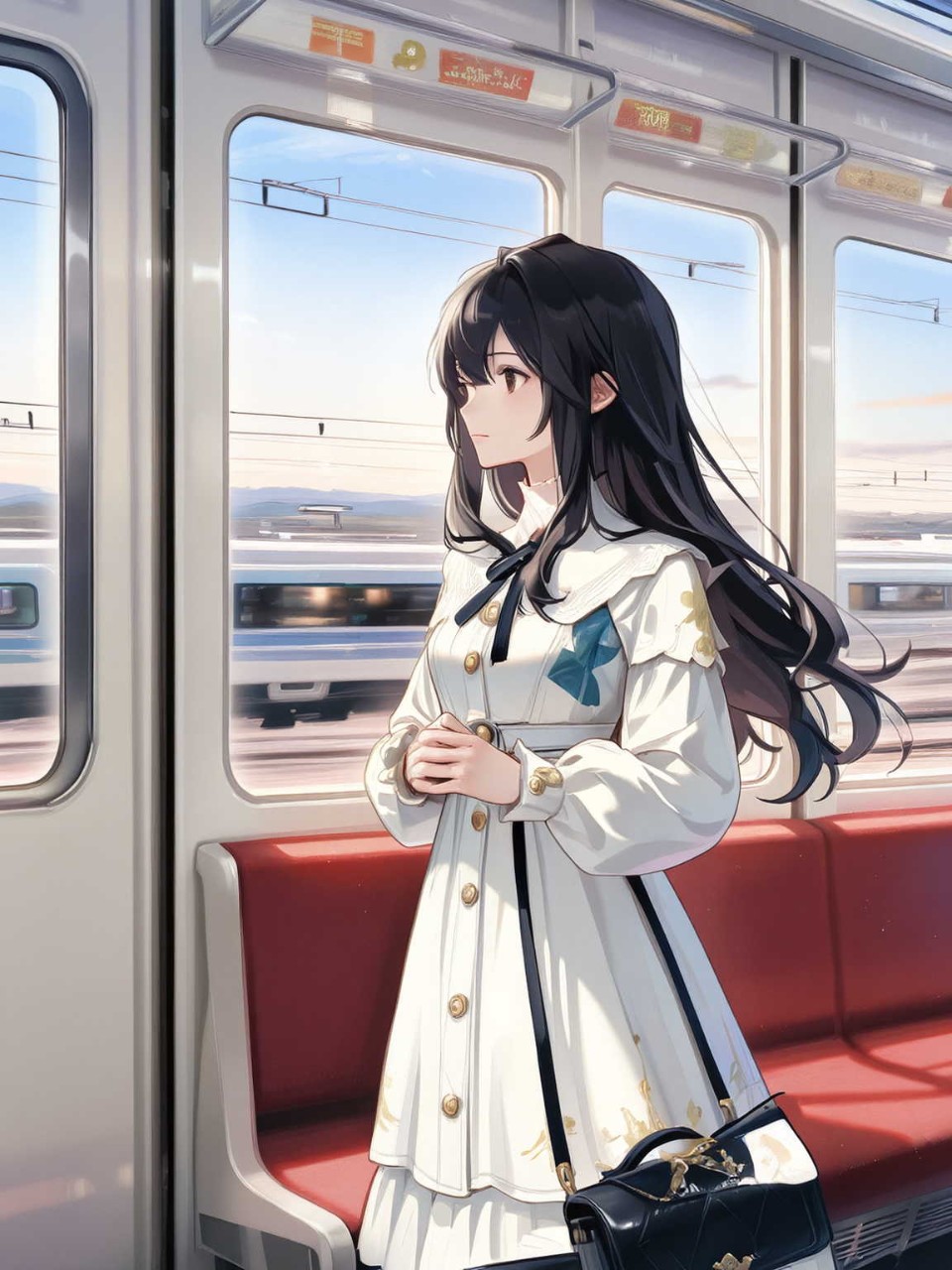 お気に入りの服を着て少し遠出して電車に揺られながら窓ガラス越しの景色を眺める美少女♡♡ — 香風さんのAIイラスト
