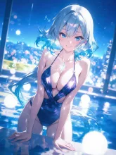 真夏のナイトプール·ネオン輝く夜のプール の投稿作品