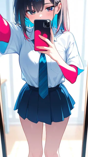 美少女、自撮りガール、スマホで顔が見えない、ミニスカ