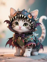 怪獣の着ぐるみを着たネコさん — ガムルさんのAIイラスト