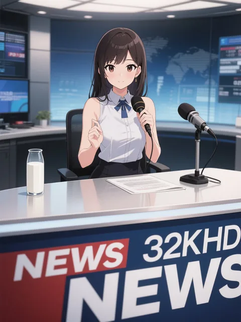 机に乳がのっている女性アナウンサーニュース番組