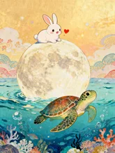 兎と亀の恋 — 浮世絵風アートのAIイラスト|SUPPART