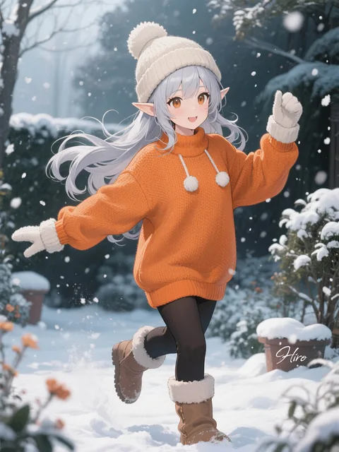 初雪だよー