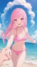 ピンク髪娘💕海デート❤️