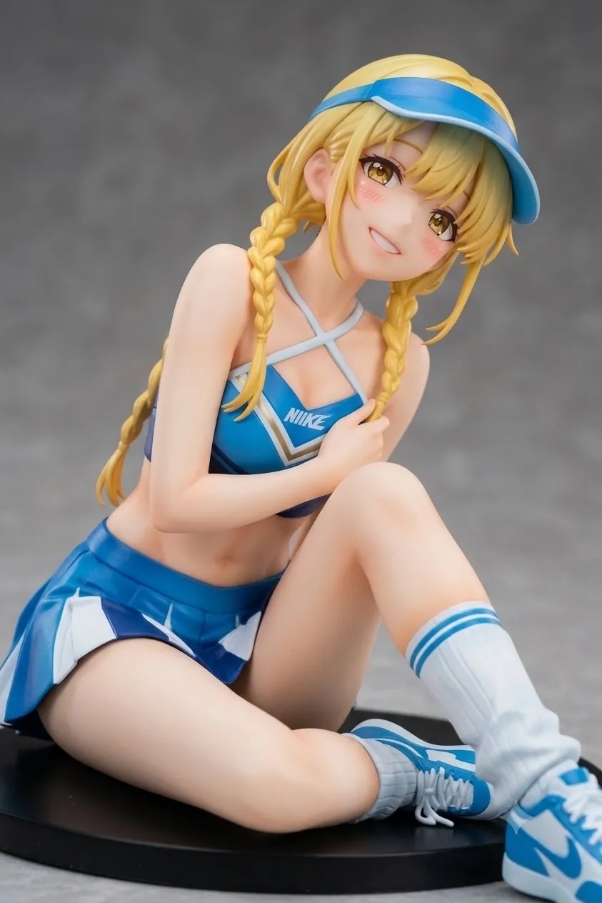 木陰で座る三つ編みチアガール…フィギュア…黄