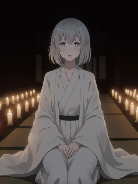 百物語の少女の成年女性、真っ暗な和室