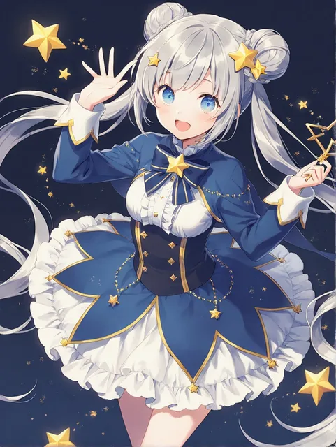 ツインテール、お団子、青色の目、女の子、青の怪盗服