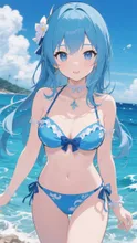 海辺の青ビキニの娘 — ネガダークネスさんのAIイラスト