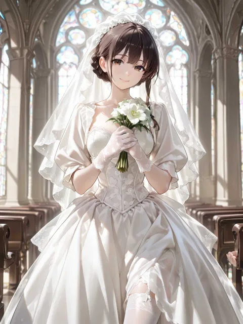 1girl、solo、dark brown hair - 花嫁のベール
