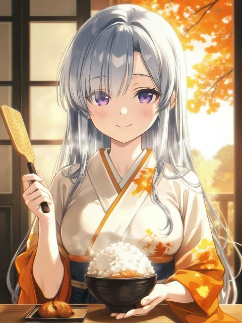 A beautiful AI illustration… - 新米の湯気