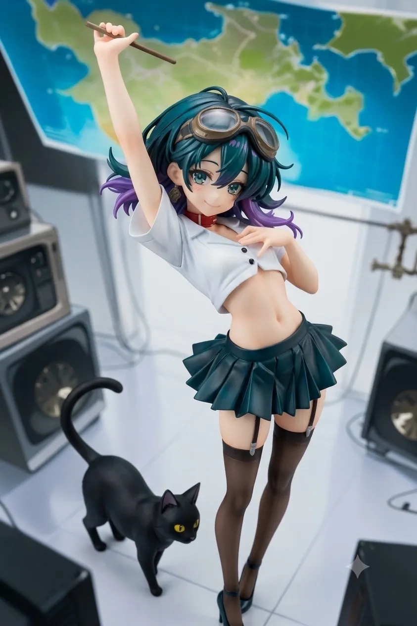 お天気キャスターになってみた…パンク娘と黒ニャンコ…フィギュア…青