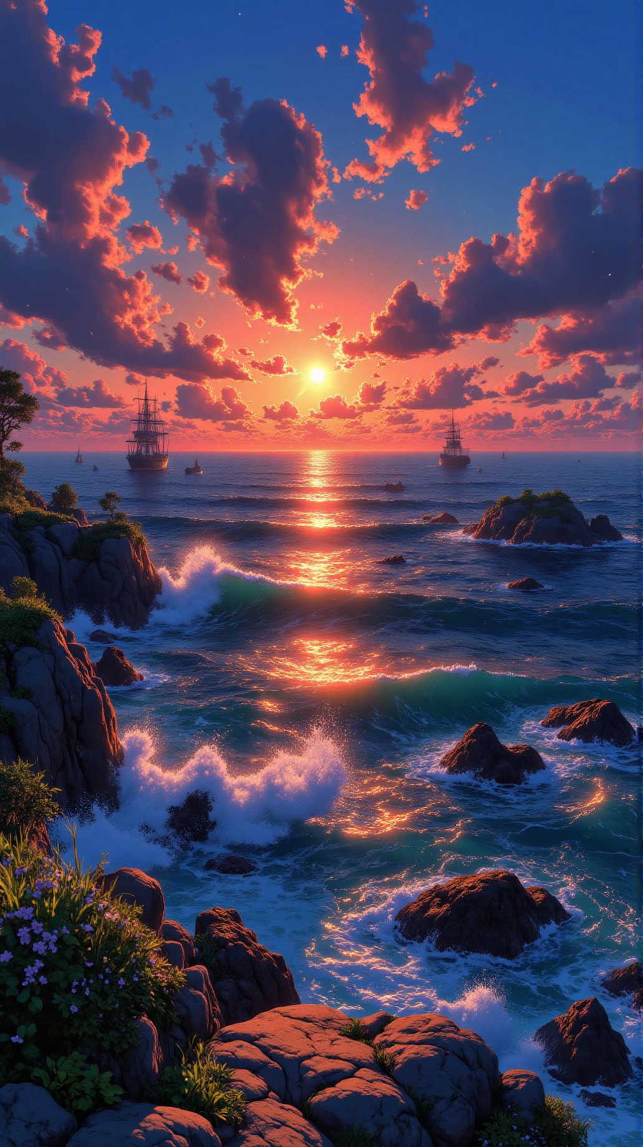 夏の海岸の夕日 — はるるさんのAIイラスト