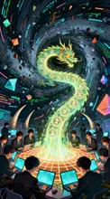 データ龍起動：サラリーマンたちのコード召喚儀式 — ドラゴン・竜のAIイラスト｜SUPPART