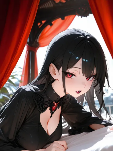 牙をのぞかせる色っぽい成年女性の吸血鬼