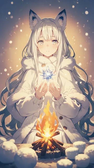 焚き火の雪夜
