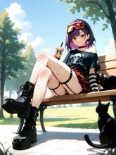 今日も公園でアフタヌーン・ティー…パンク娘と黒ニャンコ…紫
