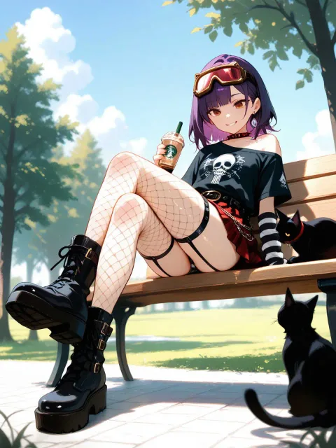 今日も公園でアフタヌーン・ティー…パンク娘と黒ニャンコ…紫