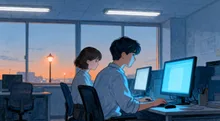 残業中の二人