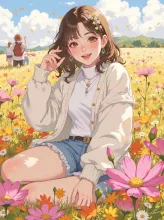 秋桜たちの中で。