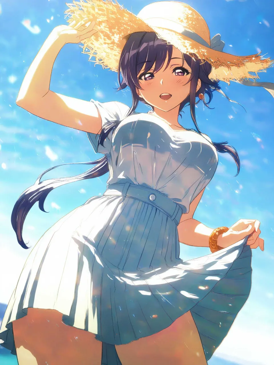 スカートを少し捲るお姉さん
