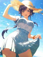 スカートを少し捲るお姉さん