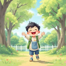 喜、男の子、幼稚園児、幸福、満足感、ごんたくれ、スタンプ、公園、一生懸命、遊んでいる