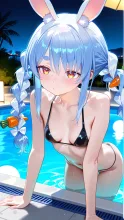 ナイトプールの兎 — うさぬこ#麺ヘラさんのAIイラスト